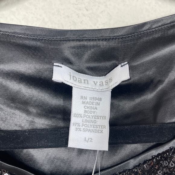 Joan Vass Womens Large/2 Sequin Easy Tunic Top Black Crew Neck 3/4 Sleeves - Picture 6 of 8